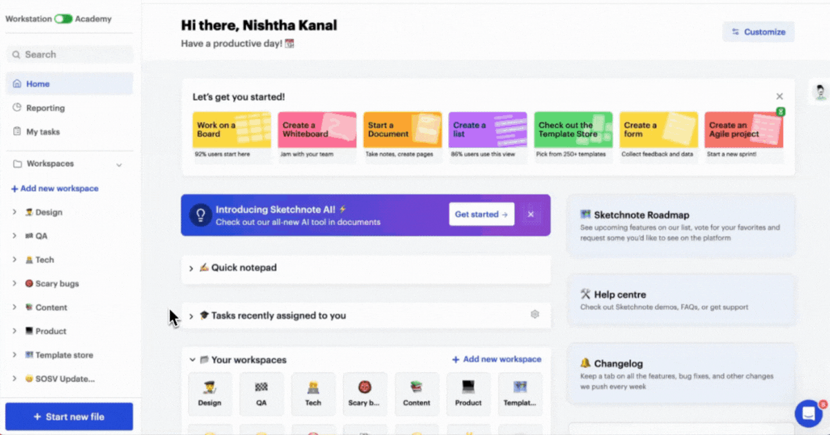 A gif that shows how to start a new Sketchnote form