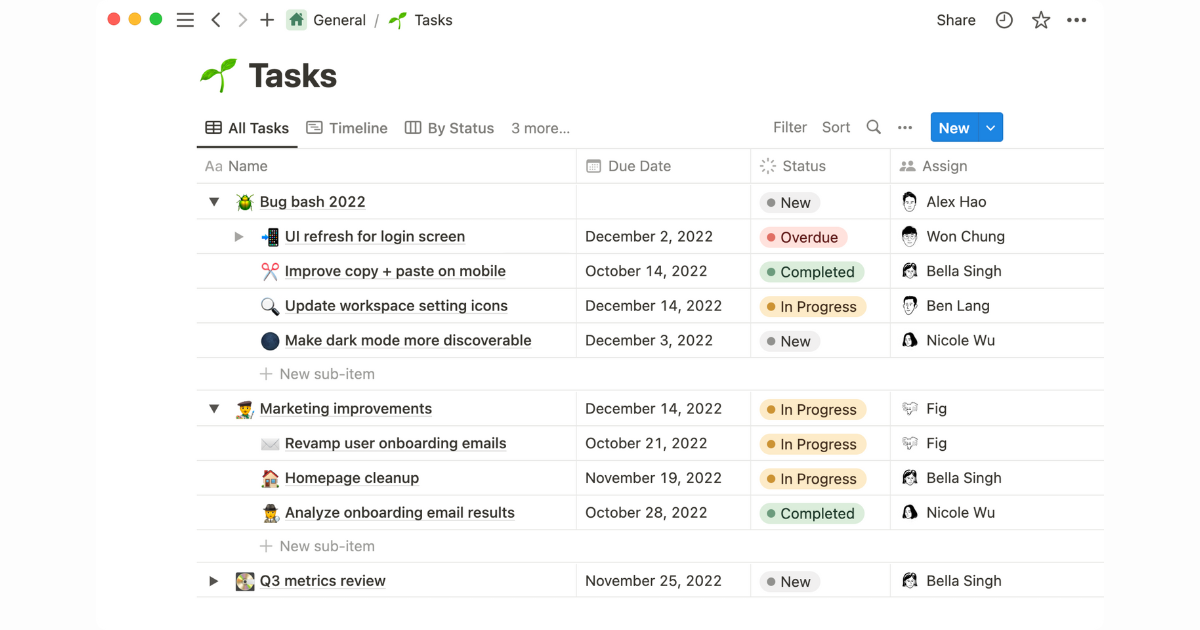 A screenshot of a table view in Notion