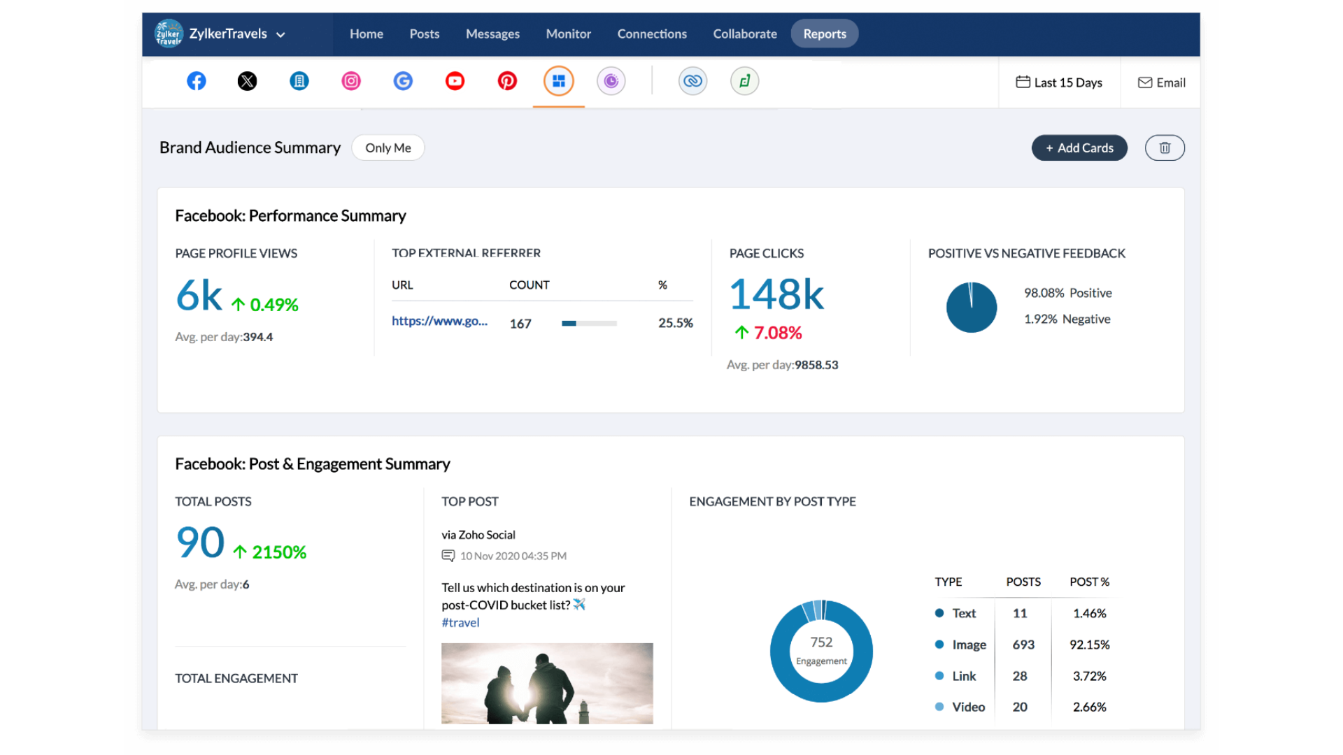 A screenshot of Zoho Social