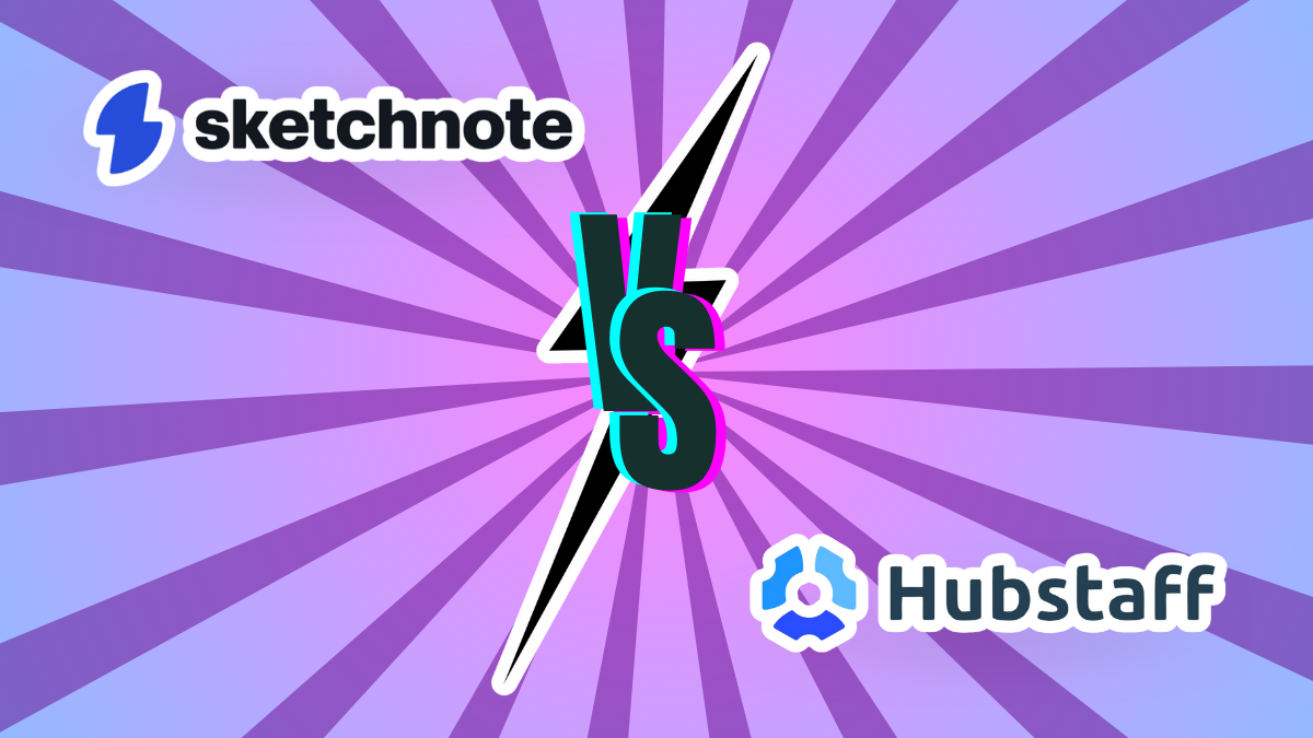 Sketchnote vs Hubstaff written on a purple background